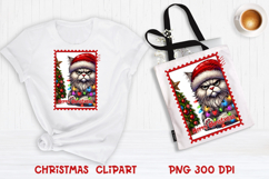 Cute Christmas cat clipart PNG | Christmas postage stamp Product Image 1