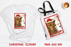 Cute Christmas cat clipart PNG | Christmas postage stamp Product Image 1