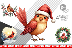 Cardinal Christmas Bird Clipart Product Image 1