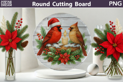 Christmas Cardinal Kitchen | Round Cutting Board Sublimation Product Image 1