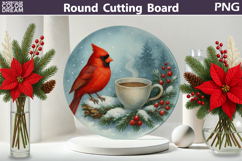 Christmas Cardinal Kitchen | Round Cutting Board Sublimation Product Image 1
