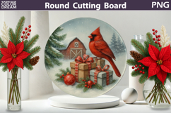 Christmas Cardinal Kitchen | Round Cutting Board Sublimation Product Image 1