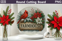 Christmas Cardinal Kitchen | Round Cutting Board Sublimation Product Image 1
