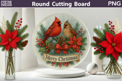 Christmas Cardinal Kitchen | Round Cutting Board Sublimation Product Image 1