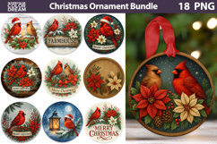 Cardinal Christmas Ornament Bundle | Winter Bird Sublimation Product Image 1