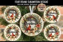 Cardinal Wreath Round Sublimation Designs | Four Round PNGs Product Image 1