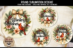 Cardinal Wreath Round Sublimation Designs | Four Round PNGs Product Image 2
