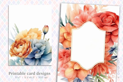 Floral wedding invitation, Printable watercolor flower cards Product Image 1
