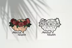 Mental Health Brain with Flowers SVG PNG. Human brain roses. Product Image 3