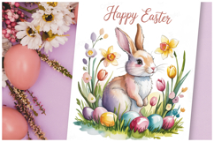 Happy Easter - Sweet Easter bunny. Printable watercolor card Product Image 1