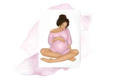 Watercolor Expectant womans clipart. Mom of a Baby girl set. Product Image 9