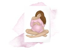 Watercolor Expectant womans clipart. Mom of a Baby girl set. Product Image 6