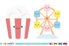 Printable carnival decorations with ferris wheel and popcorn illustration