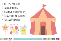 Pastel circus printable PNG collection for birthday favors and DIY projects