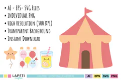 Pastel circus printable PNG collection for birthday favors and DIY projects