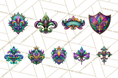 Mardi Gras Symbols Clipart Heraldry Fleur De Lis Crowns PNG Product Image 8