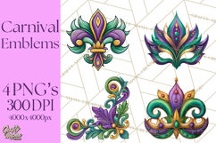 Mardi Gras Symbols Clipart Heraldry Fleur De Lis Crowns PNG Product Image 1
