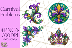 Mardi Gras Symbols Clipart Heraldry Fleur De Lis Crowns PNG Product Image 1