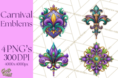 Mardi Gras Symbols Clipart Heraldry Fleur De Lis Crowns PNG Product Image 1