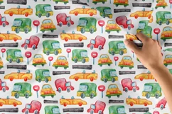 Cute cars seamless pattern / Digital paper -1 JPEG file Product Image 2