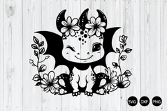 Cartoon Baby Dragon With Floral SVG, Dragon SVG, Cute Dragon Product Image 1
