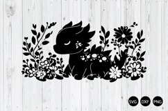 Cartoon Baby Dragon With Floral SVG, Dragon SVG, Cute Dragon Product Image 1