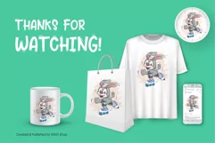 Cartoon Bunny Rollerblading. T-Shirt, PNG, SVG. Product Image 3