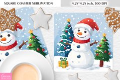 Cute Happy Snowman|Christmas Square Coaster Sublimation Product Image 1