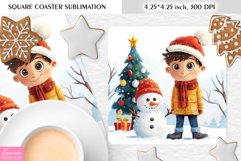 Cute Happy Snowman and Little Boy|Christmas Square Coaster Product Image 1
