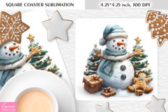 Cute Snowman and Gingerbread|Christmas Square Coaster PNG Product Image 1