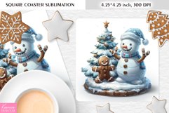 Cute Snowman and Gingerbread|Christmas Square Coaster PNG Product Image 1