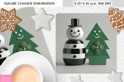 Cute Snowman and Christmas Tree|Christmas Square Coaster PNG Product Image 1
