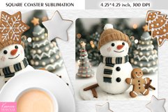 Cute Snowman and Gingerbread|Christmas Square Coaster PNG Product Image 1