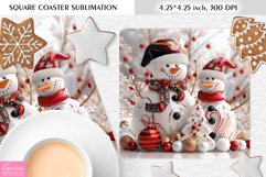 Cute Snowman and Christmas Ball|Christmas Square Coaster PNG Product Image 1