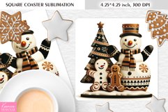 Cute Snowman and Gingerbread|Christmas Square Coaster PNG Product Image 1