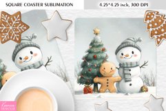 Cute Snowman and Gingerbread|Christmas Square Coaster PNG Product Image 1