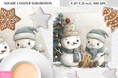 Cute Snowman and Gingerbread|Christmas Square Coaster PNG Product Image 1