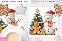Cute Snowman and Gingerbread|Christmas Square Coaster PNG Product Image 1