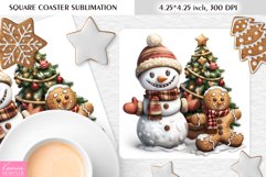 Cute Snowman and Gingerbread|Christmas Square Coaster PNG Product Image 1