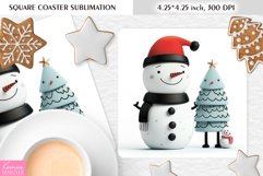 Cute Snowman and Santa|Christmas Square Coaster Sublimation Product Image 1