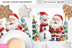 Cute Snowman and Santa|Christmas Square Coaster Sublimation Product Image 1