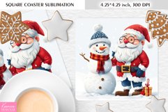 Cute Snowman and Santa|Christmas Square Coaster Sublimation Product Image 1