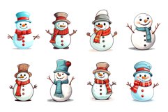 Cartoon Christmas Snowmans. PNG Bundle. Product Image 3