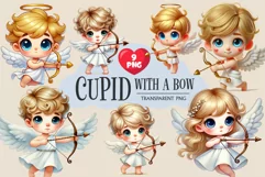 Cartoon Cupid with a bow and arrow. Clipart, PNG. Product Image 1