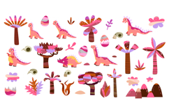 Girly Pink Dinosaur Set. Vector Dino Monster Illustration Product Image 1