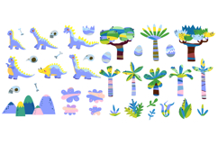 Blue Cartoon Dinosaur Set. Vector Kids Illustration Colorful Product Image 1