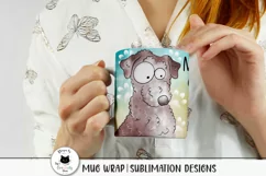 woman holding a mug with lagotto romagnolo dog illustration