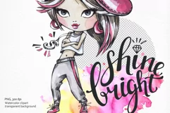 Cartoon Hip-Hop Girl & Lettering Quote| Watercolor png print Product Image 4