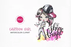 Cartoon Hip-Hop Girl & Lettering Quote| Watercolor png print Product Image 1