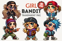 Cartoon girl bandit. Tshirt, PNG. Product Image 1